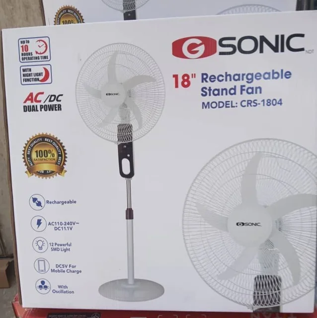 پنکه شارژی و برقی گوسونیک مدل CRS-1804؛ خنکی بی‌وقفه حتی در زمان قطع برق