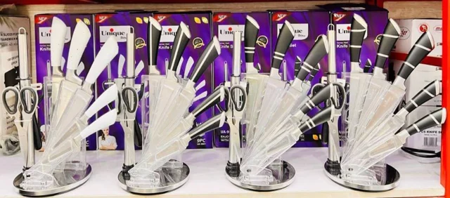 سرویس چاقو ۹ پارچه یونیک مدل UA-9001 | استیل ضدزنگ با پایه چرخشی