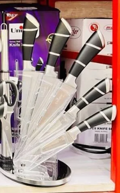 سرویس چاقو ۹ پارچه یونیک مدل UA-9001 | استیل ضدزنگ با پایه چرخشی