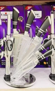 سرویس چاقو ۹ پارچه یونیک مدل UA-9001 | استیل ضدزنگ با پایه چرخشی