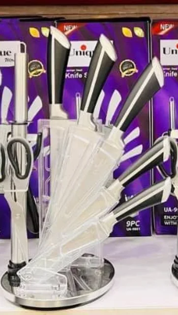 سرویس چاقو ۹ پارچه یونیک مدل UA-9001 | استیل ضدزنگ با پایه چرخشی