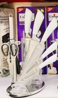سرویس چاقو ۹ پارچه یونیک مدل UA-9001 | استیل ضدزنگ با پایه چرخشی