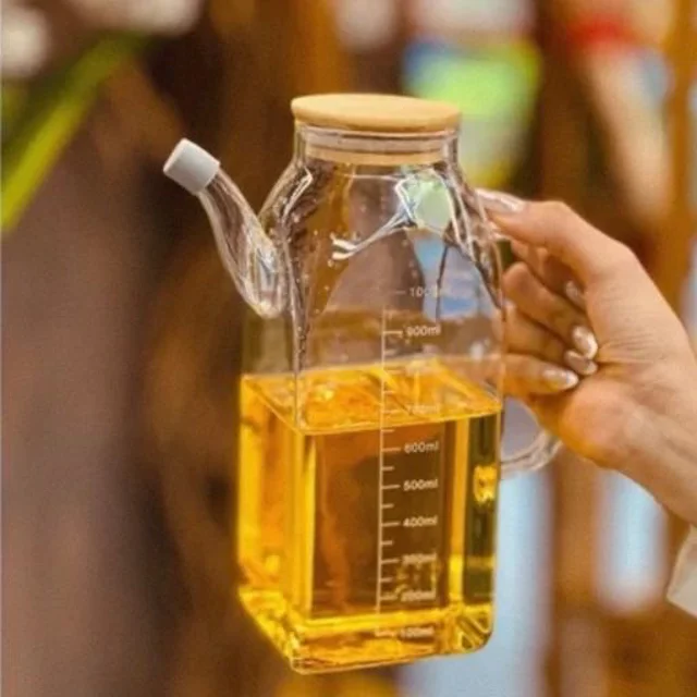 روغن‌ریز پیرکس مربعی ۱ لیتری با درب بامبو