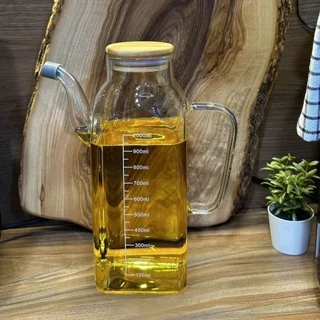روغن‌ریز پیرکس مربعی ۱ لیتری با درب بامبو