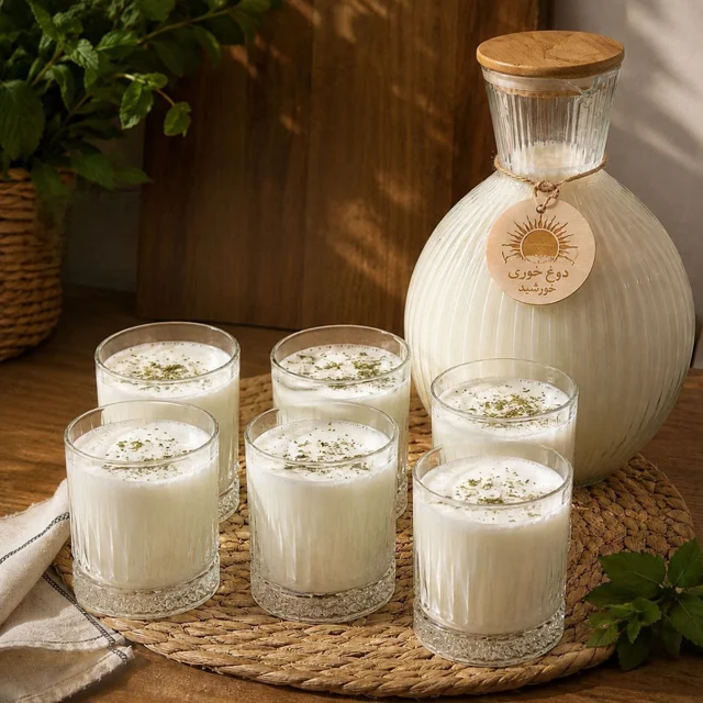 ست دوغ خوری طرح خورشید و ۶ عدد لیوان اسلو