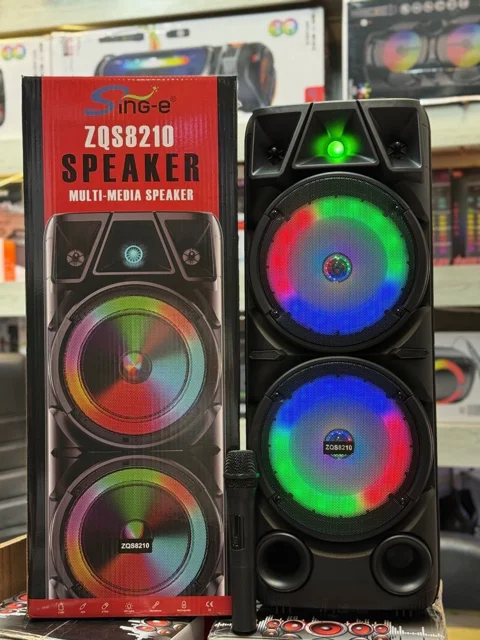 اسپیکر ۱۶ اینچ ZQS-8210 | سیستم صوتی قدرتمند با میکروفون بیسیم و رقص نور | کیفیت صدای عالی